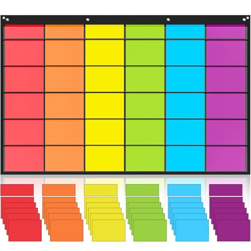 Willinglong 36 Pocket Small Group Pocket Chart with 36 Pcs Dry Erase Cards Set, Management Pocket Chart Teacher Supplies Classroom Jobs Chart and Cards for Educational Learning Activities (Black)