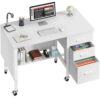 WINAZ Rolling Teacher Desk with File Drawers - 47 Inch Mobile Computer Desk with Privacy Panels & 3 Storage Drawers on Wheels, White Office Desks Workstation for Classroom & Home Office