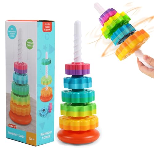 Winbar Baby Spinning Stacking Toys, Spin ABS Plastic and Color Rainbow Design Ring Stacker Baby Toys 6 to 12 Months Montessori Educational Learning Autism Sensory for Boys and Girls