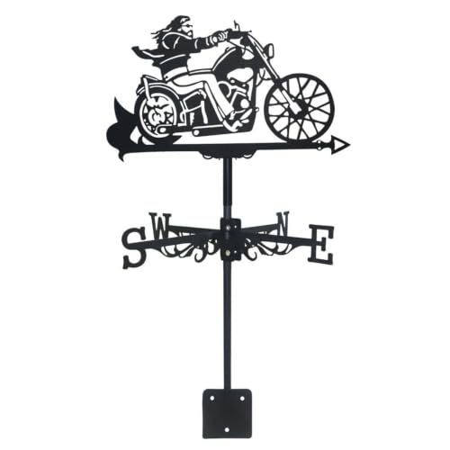 Wind Direction Motorcycle Decor, Iron Weather Vane with Bike Profile, Directional Letters and Mounting Base for Garden Yard Rooftop Placement Motorcycle Wind Vane Iron Weather Roof Garden Direction
