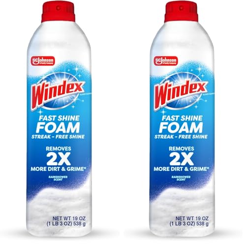 Windex Fast Shine Foam Glass Cleaner, No-Drip Windows, Doors, Mirrors & Countertops Aerosol Cleaning Spray, Streak-Free Shine, Removes Fingerprints, Dust, Dirt, Grime & More 19 oz (Pack of 2)