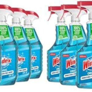 Windex Glass and Window Cleaner Spray Bottle, Bottle Made from 100% Recycled Plastic, Surface Cleaning Spray, Original Blue Scent, 23 Fl Oz,6 Count (Pack of 2)