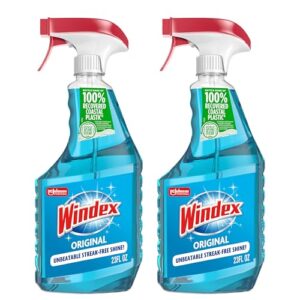 Windex Glass and Window Cleaner Spray Bottle, Packaging Designed to Prevent Leakage and Breaking, Surface Cleaning Spray, Original Blue Scent, 23 Fl Oz (Pack of 2)