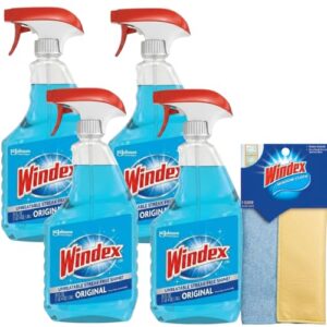 Windex Original Glass Cleaner, 4 36oz Spray Bottles with Microfiber Cloth - 144oz Total