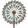 Wind Spinner Kinetic Wind Sculpture, 24.3"W x 79.3"H Large Metal Outdoor Windmill with 5‑Prong Stable Base, 360° Wind Catcher, Eye‑Catching Yard Art Decor for Patio Lawn Garden Backyard (Retro Green)