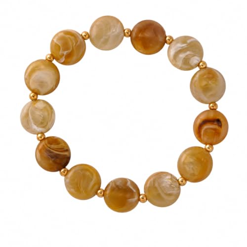 Winerbalaa Chunky Beaded Stretch Bracelet for Women,Khaki Beaded Tiny Gold Beads Elastic Statement Bracelet Waterproof, Trendy Fashion Boho Summer Beach Birthday Accessories Jewelry Gift