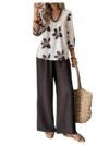 winkbay Women's Boho Beach Vacation Outfits 2 Piece Elegant Floral 3/4 Sleeve Blouse and Palazzo Pants Airport Set Multicolor Large