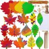 Winlyn 48 Sets 12 Desgins Colorful Magic Color Scratch Fall Leaves Ornaments Decoration Autumn Scratch Art Leaves Fall Leaf Craft Kits for Kids Halloween Thanksgiving Classroom Activities Party Favors