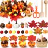 WinnerWhy 320 Pcs Fine Motor Toys Fall Thanksgiving Decorations, Sensory Bin Filler, Pumpkin Bowls, Woven Baskets, Pompom, Maple Leaves, Squirrels, Pumpkins, Acorns, Pine Cones for Autumn Party Decor