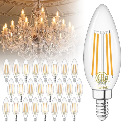 winshine 24 Pack E12 Candelabra LED Bulbs Dimmable 2700K Warm White 60W Equivalent,Energy Efficient 4W, Type B Light Bulb for Chandelier, C35 Ceiling Fan Light Bulb Clear Glass, 600LM