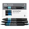 Winsor & Newton 0290183 ProMarker Set -Blues, 3 layout markers in a set, with 2 points, fine and wide for drawings, design and layouts