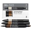 Winsor & Newton 0290184 ProMarker Set -Browns, 3 layout markers in a set, with 2 points, fine and wide for drawings, design and layouts