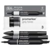 Winsor & Newton 0290185 ProMarker Set -Grayscale, 3 layout markers in a set, with 2 points, fine and wide for drawings, design and layouts