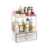 Wintem - Transparent Makeup Organizer with 4 Shelves and 2 Drawers, Space-Saving Makeup Holder for Make Up, Use on Toiletries or Bathrooms, Compact Vertical Design and Spacious