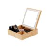 Wintem Bamboo Makeup Organizer with Built-in LED Mirror, 3 Compartments for Makeup and Accessories, Ideal for Daily Use, Sturdy Structure and Elegant Design