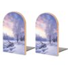 Winter Landscape Wooden Bookends for Shelves