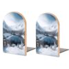 Winter Mountains Snow Scene Wooden Bookends for Shelves