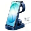 Wireless Charging Station for Samsung/Android, Fast Wireless Watch Charger Station Compatible for Samsung Galaxy S25 Ultra/S24/S23+/Z Flip 7/6 Fold 7/6, Watch8/7/Pro/Active 2 Galaxy Buds3/2 Pro(Blue)