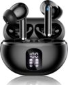 Wireless Earbuds, Bluetooth 5.4 Ear Buds Bass Stereo, Headphones with Noise Cancelling Mic, LED Display in Ear Earphones Clear Calls, IP7 Waterproof Bluetooth Earbuds for Phone/Android/iPad, Black