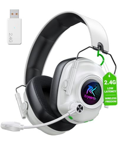 Wireless Gaming Headset with Noise Canceling Microphone for PC, PS5, PS4, Switch, Mac,2.4 GHz Wireless & Bluetooth 5.4 Gaming Headphones, Cool RGB Lighting, 60Hr Battery, 50mm Drivers(Pure White)