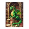 Wise Green Mythical Dragon Perched Stacked Vintage Books Ancient Stone