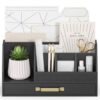 Wisuce Bamboo Mail Organizer Countertop with Drawers, Wooden Desk Organizer File Bill Sorter Storage Box for Desktop Letter Envelope Countertop Holder for Office Home School Organization