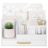 Wisuce Essentials Bamboo Desk Organizer with Drawers, Mail Organizer Countertop Wood Desk Drawer Tabletop Storage Organization Pen Holder Letter Sorter Makeup Organizer for School Home Office (White)