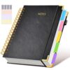 Wiweltty Hardcover Spiral Notebook Journal with Removable Dividers Tabs for Women & Men,8"x10" Large B5 Notebooks,300 Pages Leather 5 Subject Notebook College Ruled for Work School，Black