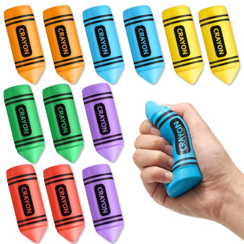 Wiwiqing 12 Pcs 3.94 Inches Crayon Stress Balls Toys Back to School Classroom Teacher Gifts Bulk Kids Adult Student Reward Party Favors Prizes Motivational Foam Stress Relief Slow Rising Hand Squeeze