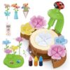 Wiyeang DIY Flower Bouquet Craft Kit for Kids, Water Absorbing Dyeing & Fabric Flowers, Light-Up Music Base, Bug Garden Theme, Creative Art Toy Gift for Girls Ages 3–6