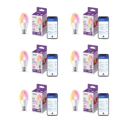 WiZ Connected 40W B12 Color LED Smart Candle-Shaped Bulb - Pack of 6 - E26- Indoor - Connects to Your Existing Wi-Fi - Control with Voice or App + Activate with Motion - Matter Compatible