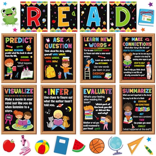WJFNKXKL 28 Pieces Reading Strategy Posters Classroom Decorations Reading Strategy Bulletin Board Set for School Classroom Home Decoration Supplies