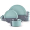 WJJDLLNP 12 Piece Embossed Stoneware Tableware Set with Dinner Dessert Plate Soup Bowl Mug Service for 4ons