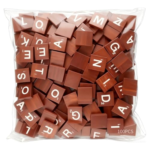 wkao 100 Pcs Wooden Letter Tiles, Coffee Color Alphabet Blocks for Spelling Games, Wood Material for Early Education and DIY Crafts, 0.79 x 0.71 x 0.2 in, Classic Scrabble Style Pieces