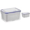 wkao 2 Pcs Food Storage Container Set, Berry Containers for Fridge with Removable Draining Colander, Veggie Tray with Lid, Stackable Fruit Bowl for Kitchen, Small and Large