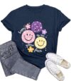 Wlen Womens Teacher Shirts Smile Face T-Shirt for Teachers Happy to See Your Face Tee Tops Blue