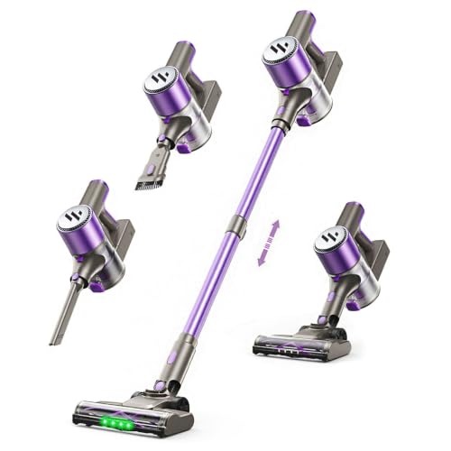 WLOTPO Vacuum Cleaners for Home,Cordless Vacuum Cleaner,Lightweight Stick Vacuum Cordless Rechargeable,Self-Standing Design,LED Touch Screen,Vacuum for Hardwood Floors,Carpet,Pet Hair(Blue Purple)
