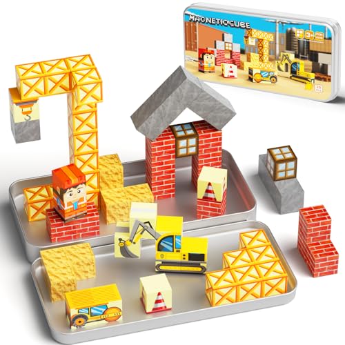 WMXDU Magnetic Blocks with Magnet Box-35PCS Magnet Cubes, Magnetic Tiles Kids Build Cubes Travel Game Toys, Road Trip Sensory Toy Christmas Birthday Gifts for Boys & Girls Ages 3