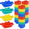 Woanger 100 Pcs Little Boat Bath Toys Stackable Floating Plastic Toys for Baby and Toddler Summer Pool and Bathtub Party, Vibrant, 4 Colors (Colorful)