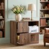 Woanke 3 Drawer File Cabinet, Filing Cabinets for Home Office with Charging Station,Fluted Wood Lateral File Cabinets,Fits for Hanging Letter/Legal/A4Size Files,Printer Stand with Storage, BlackWalnut