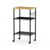 WODHAZNC Black Metal Multi-Purpose Rolling Kitchen Cart Furniture Storage
