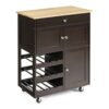 WODHAZNC Kitchen Carts Rolling Island Serving Cart Storage Cabinet with Wine Rack