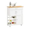 WODHAZNC Kitchen Carts Rolling Island Serving Cart Storage Cabinet with Wine Rack