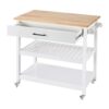 WODHAZNC Wooden Kitchen Cart with Storage Shelves and Drawer Multi-Purpose Rolling Furniture