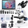 Woehrsh Microscope for Adults WF10x and WF25x eyepieces, 40X-2000X Magnification USB Camera, Microscope for Adults Suitable for Laboratory School Home Education（White Microscope）