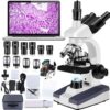 Woehrsh Trinocular Microscope 40X-5000X Magnification Microscope for Adults Laboratory Grade with Dual Mechanical Stage and HD USB Camera