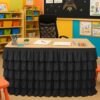 Wokuaile Black Table Skirt Tutu Ruffled Tablecloth for Classroom Teacher Desk Skirt Back to School Supplies for Princess Girls Birthday Party Cake Dessert Decorations, 6FT