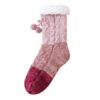 Woman Socks Fleece Lined Cable Knit Pom Pom Cozy Indoor Winter Warm (Pink)