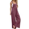 Women Jumpsuits Casual Overalls Loose Fit Sleeveless Jumpers Summer Wide Leg Long Boho PantsBeach One Piece with Pockets (Purple,M)