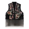 Women's Embroidered Sleeveless Vest Top Breathable Lightweight Summer Street Style Hollow Out Knit Design Jacket